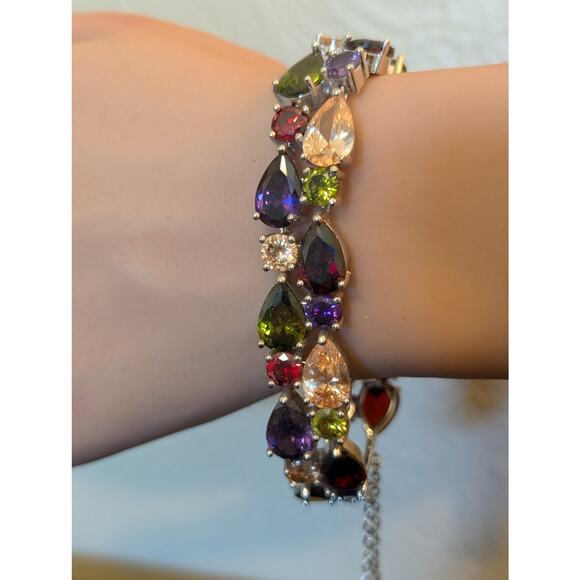 Multi-Colored Multi-Shaped Austrian Crystal Bracelet Marked 925 Sterling Silver - Picture 2 of 15
